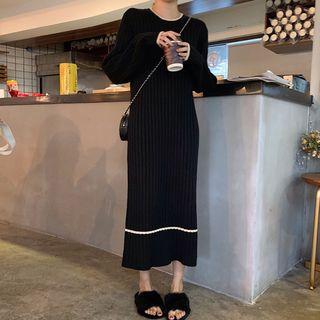 Contrast-trim Midi Sweater Dress Black - One Size