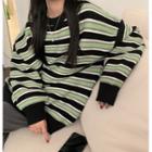 Striped Loose-fit Sweater Green - One Size