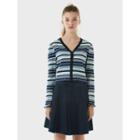 Puff-shoulder Striped Cropped Cardigan Blue - One Size