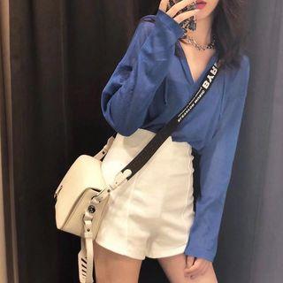 Set: Long-sleeve Hooded Top + Plain Shorts