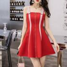 Contrast Strap Zip Front A-line Dress