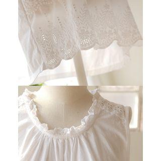 Frill-neck Sleeveless Eyelet-laced Top White - One Size