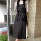 Plain T-shirt / Two-tone Panel Midi A-line Overall Dress