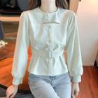 Long-sleeve Cutout Belted Blouse