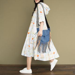 Printed Hooded A-line Midi Dress