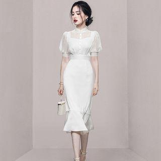 Puff-sleeve Paneled Mermaid Dress