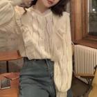 Button Ruffle Lace Long-sleeve Shirt