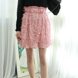 High-waist Laced Chiffon Miniskirt