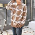 Drop-shoulder Checked Sweater