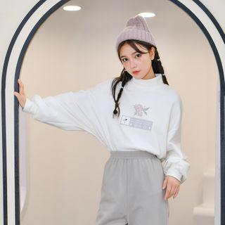 Mock-turtleneck Floral Print Pullover