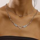 Flying Heart Pendant Layered Alloy Necklace 1 Pc - Silver - One Size