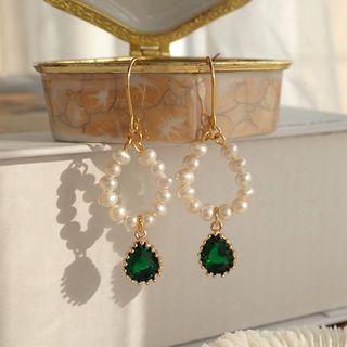 Freshwater Pearl Rhinestone Drop Earring 1 Pair - Gold - One Size
