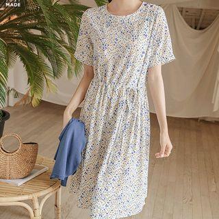 Button-side Midi Floral Dress