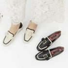 Square Toe Contrast Trim Buckle Loafers