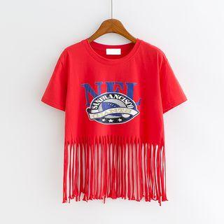 Print Short-sleeve Fringe T-shirt