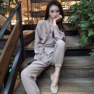 Set: Long-sleeve V-neck Top + Harem Pants