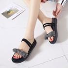 Fabric Bow Double Straps Sandals