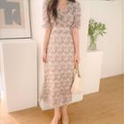 Short-sleeve Floral Print A-line Dress Floral Print - White - One Size