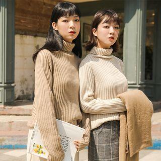Long Sleeve Turtleneck Ribbed Knit Top