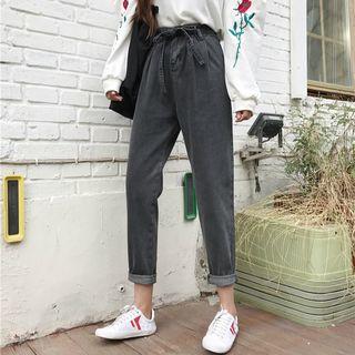 Tie-waist Straight Cut Jeans