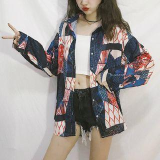 Long-sleeve Printed Blouse As Shown In Figure - One Size
