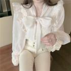 Puff-sleeve Lace Ruffled Blouse White - One Size