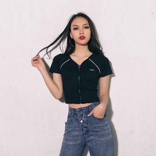 Front Zip Cropped Short-sleeve T-shirt