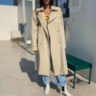 Wide-sleeve Striped-trim Trench Coat With Belt