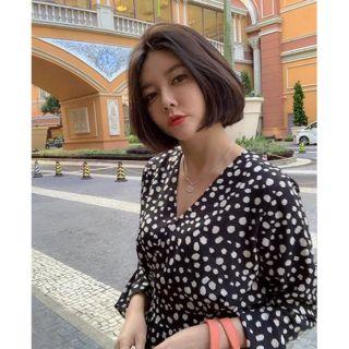 Bell-sleeve Dotted Wrap-front Dress