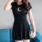Short-sleeve Moon Cutout Mini A-line Dress
