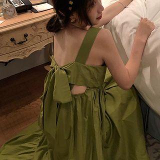 Wide-strap Tie-back A-line Midi Dress