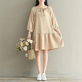 Plain Bow Accent 3/4 Sleeve Dress