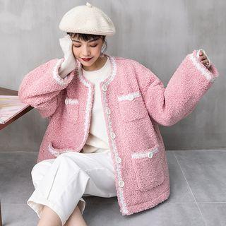 Contrast Trim Faux Shearling Button Jacket