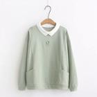 Collar Embroidered Sweatshirt Green - One Size
