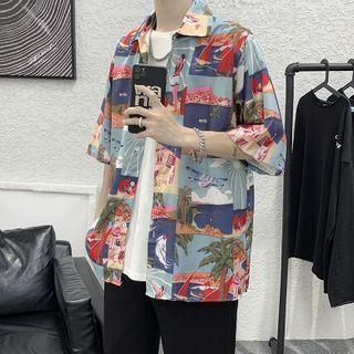 3/4 Sleeve Printed Loose-fit Shirt