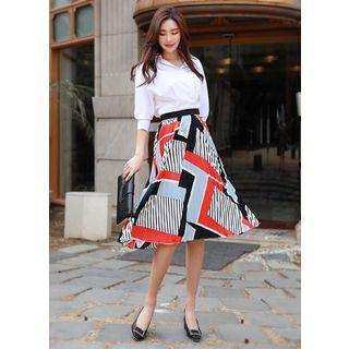 Pleated Geometric Pattern Skirt