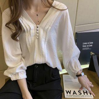 Long-sleeve Half Button Blouse