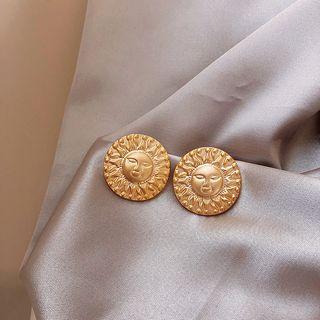 Embossed Alloy Smiley Earring 1 Pair - Gold - One Size