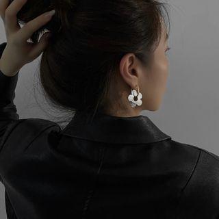 Flower Stainless Steel Dangle Earring 1 Pair - White Flower - Gold - One Size