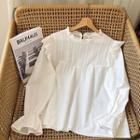Plain Ruffled-trim Panel Flare-sleeve Top White - One Size