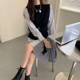 Set: Asymmetric Hem Midi Dress + Sleeveless Knit Top