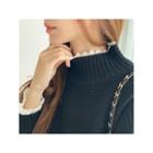 Mockneck Lace-trim Sweater Black - One Size