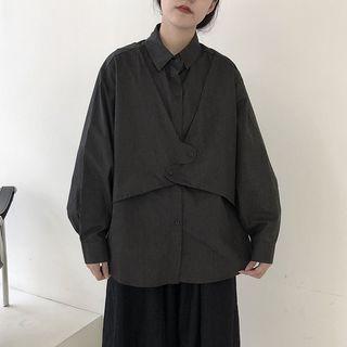 Mock Two Piece Plain Shirt Black - One Size