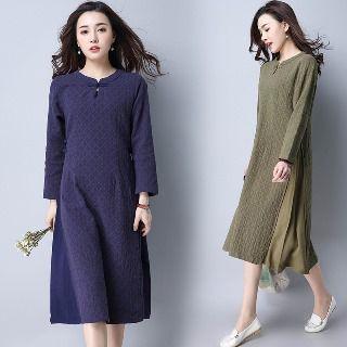 Long-sleeve Slit Side Dress