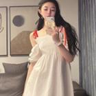 Balloon-sleeve Cold-shoulder A-line Dress