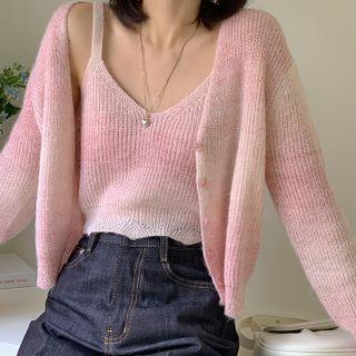 Set: Scallop-edge Cardigan + Sleeveless Knit Top