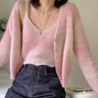 Set: Scallop-edge Cardigan + Sleeveless Knit Top