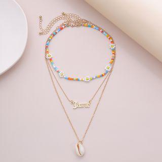 Beaded Lettering Layered Necklace 3000 - Gold - One Size