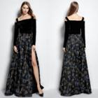 Long-sleeve Cold Shoulder A-line Maxi Dress