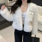 Faux Pearl Fluffy Jacket White - One Size